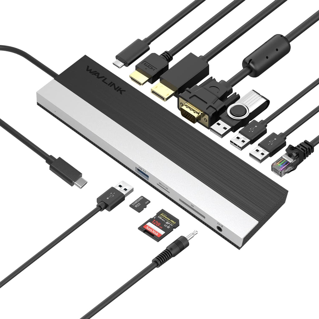 USB C Docking Station with DP HDMI VGA SD TF Card Reader Gigabit Ethernet 4 USB Ports J443