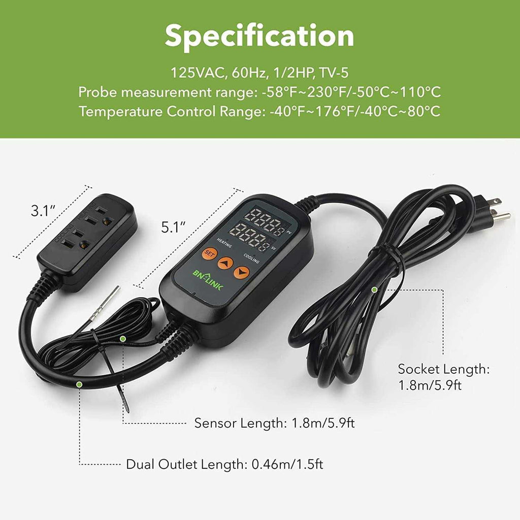Digital 2-Stage Outlet Thermostat Controller Plug J795