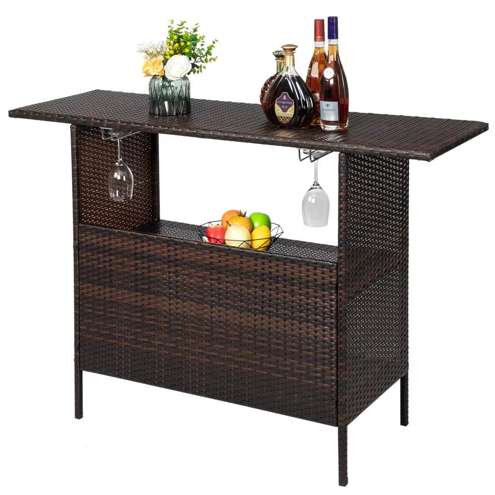 Rattan Wicker Bistro Table with Storage Space T271632