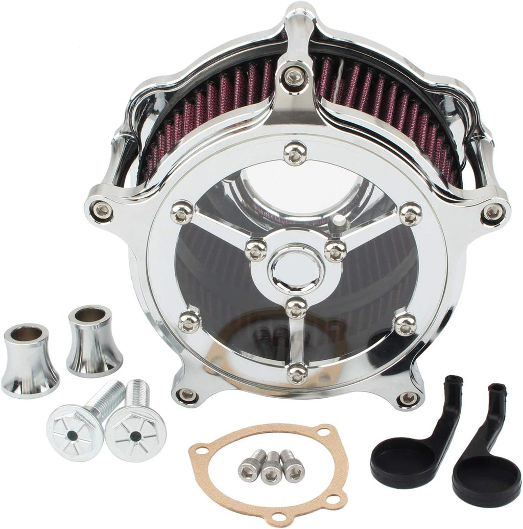 Motorcycle Air Cleaner Intake Filter System Kit Chrome L4706
