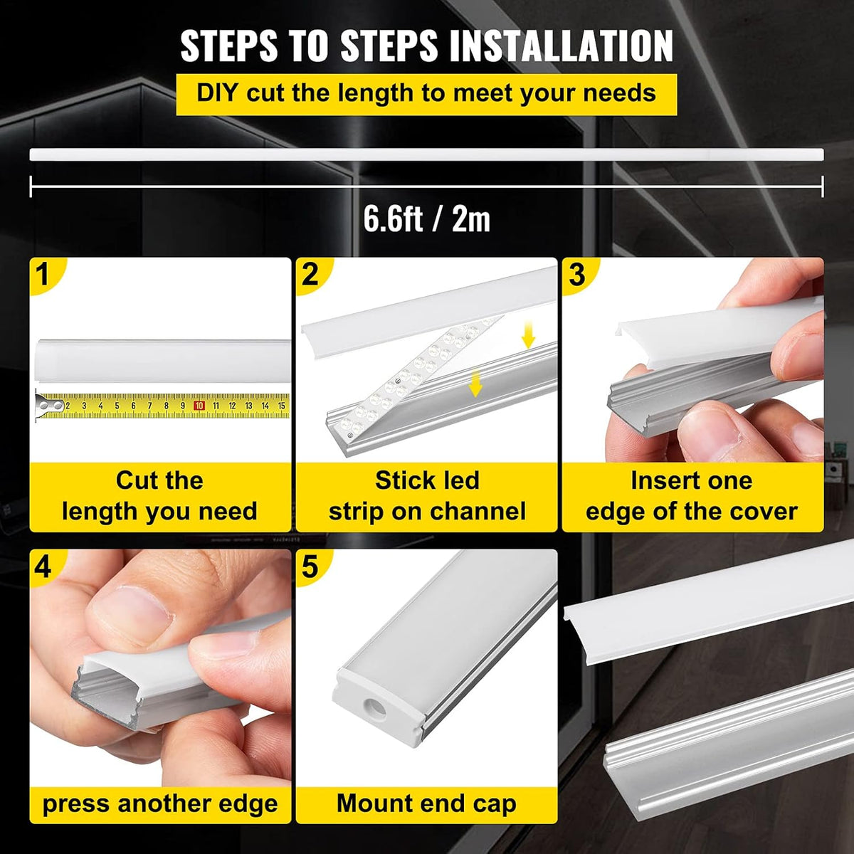 10-Pack 6.6 ft Aluminum U-Shaped LED Channel System with Diffused Cover I5074