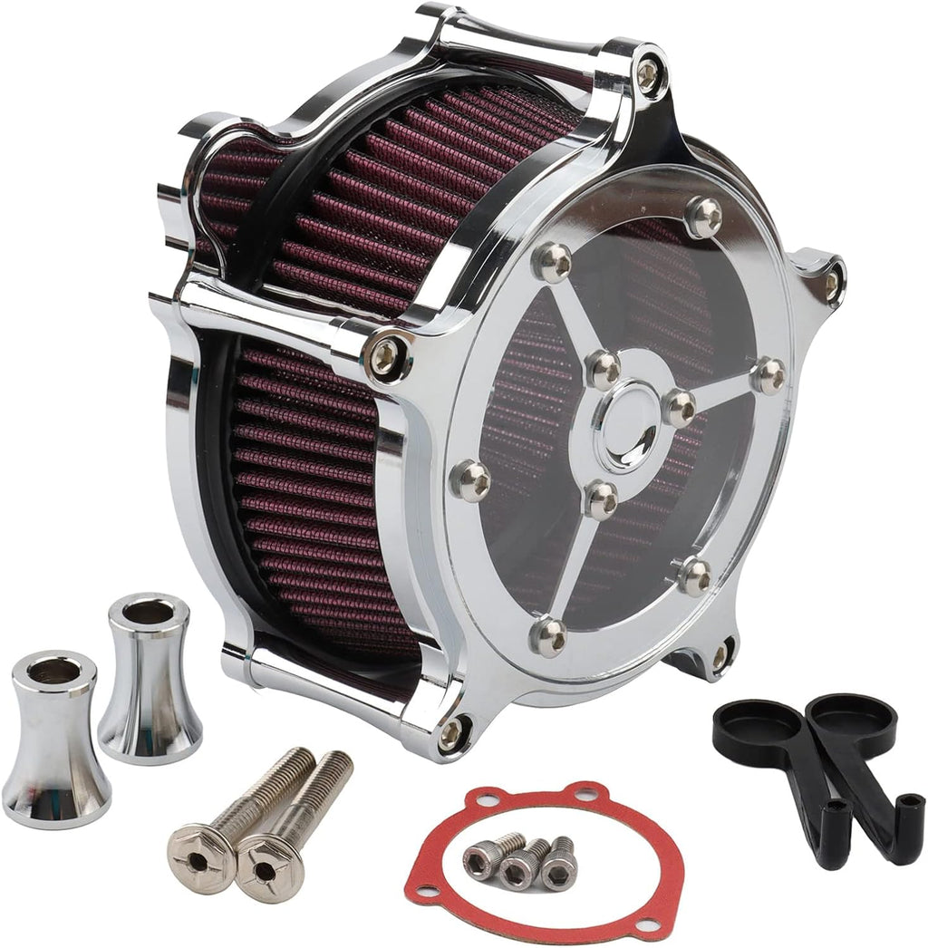 Motorcycle Air Cleaner Intake Filter System Kit Chrome L4706