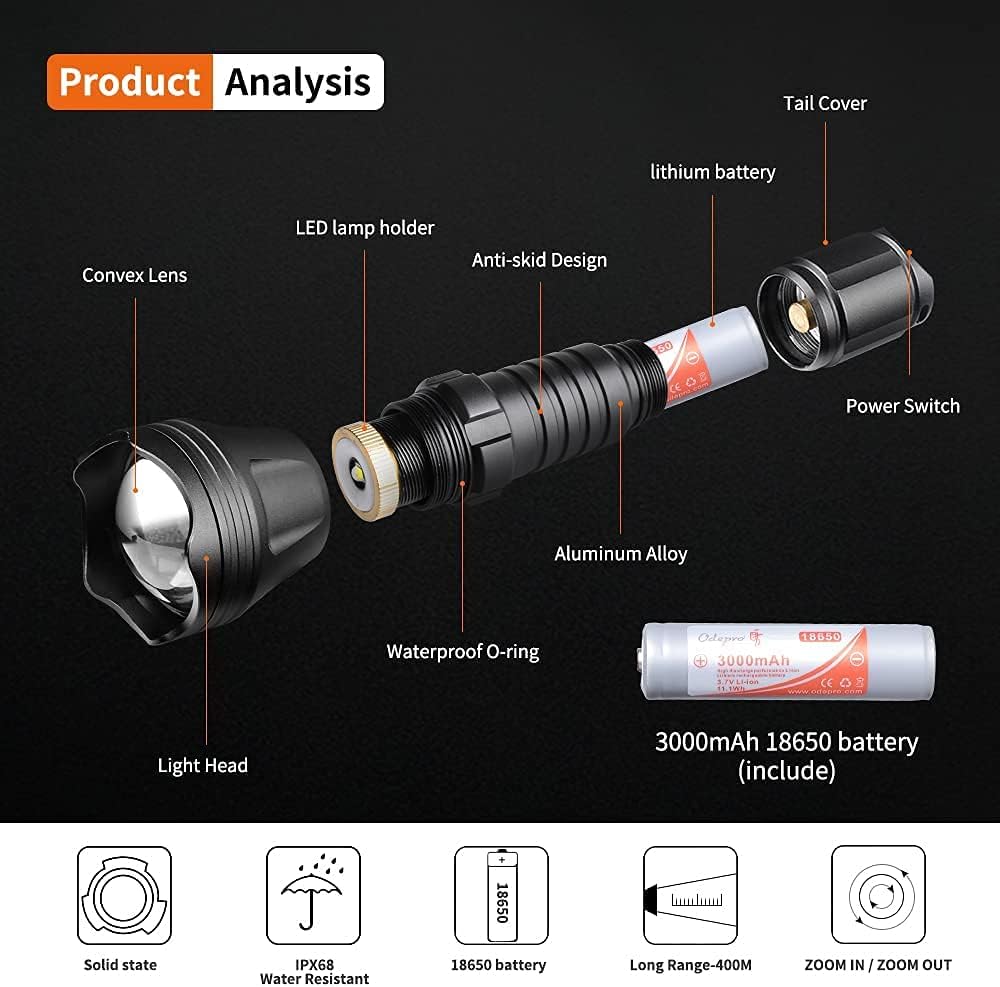 850nm IR Illuminator Flashlight Focus Adjustable Infrared LED Scope Mounted Hunting Light Torch B2478