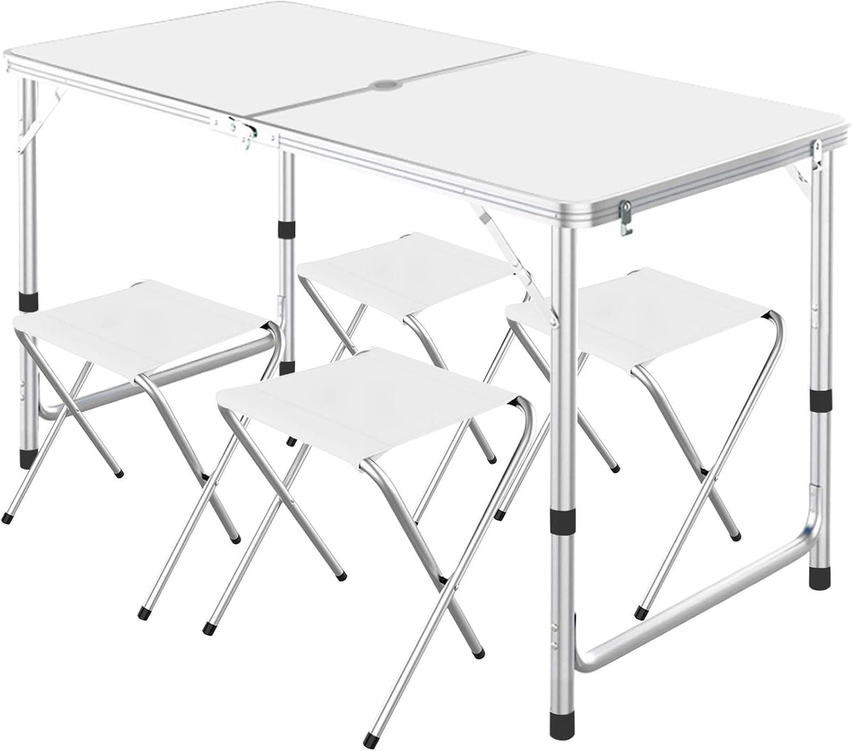 White 4FT Foldable Portable Aluminum Adjustable Height Table with 4 Stools K768808