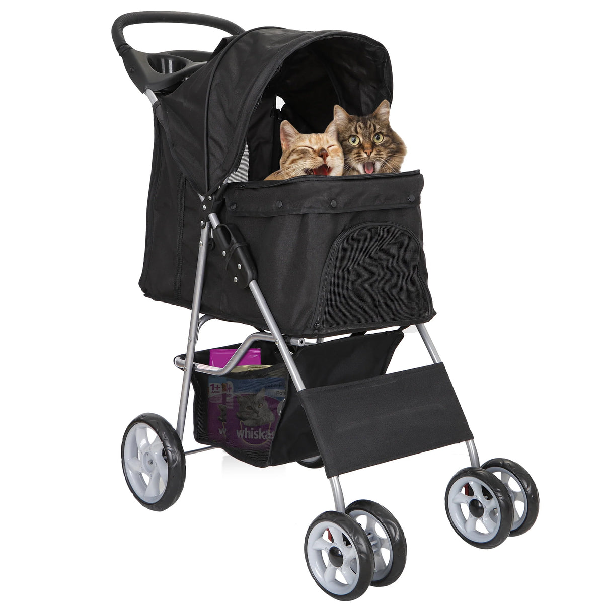 Folding Pet Stroller 4 Wheels Black P67506