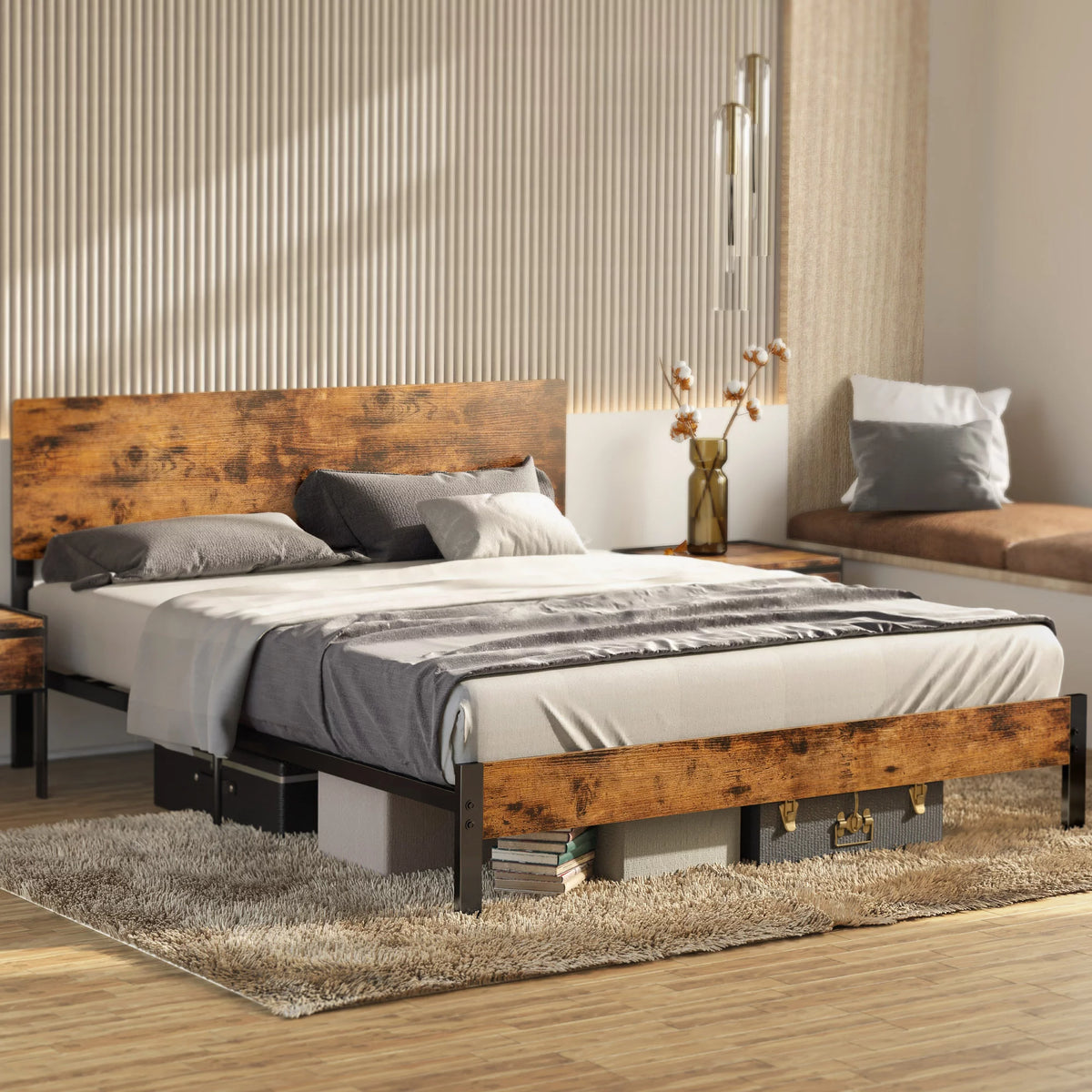 Queen Platform Bed Frame with Headboard P214