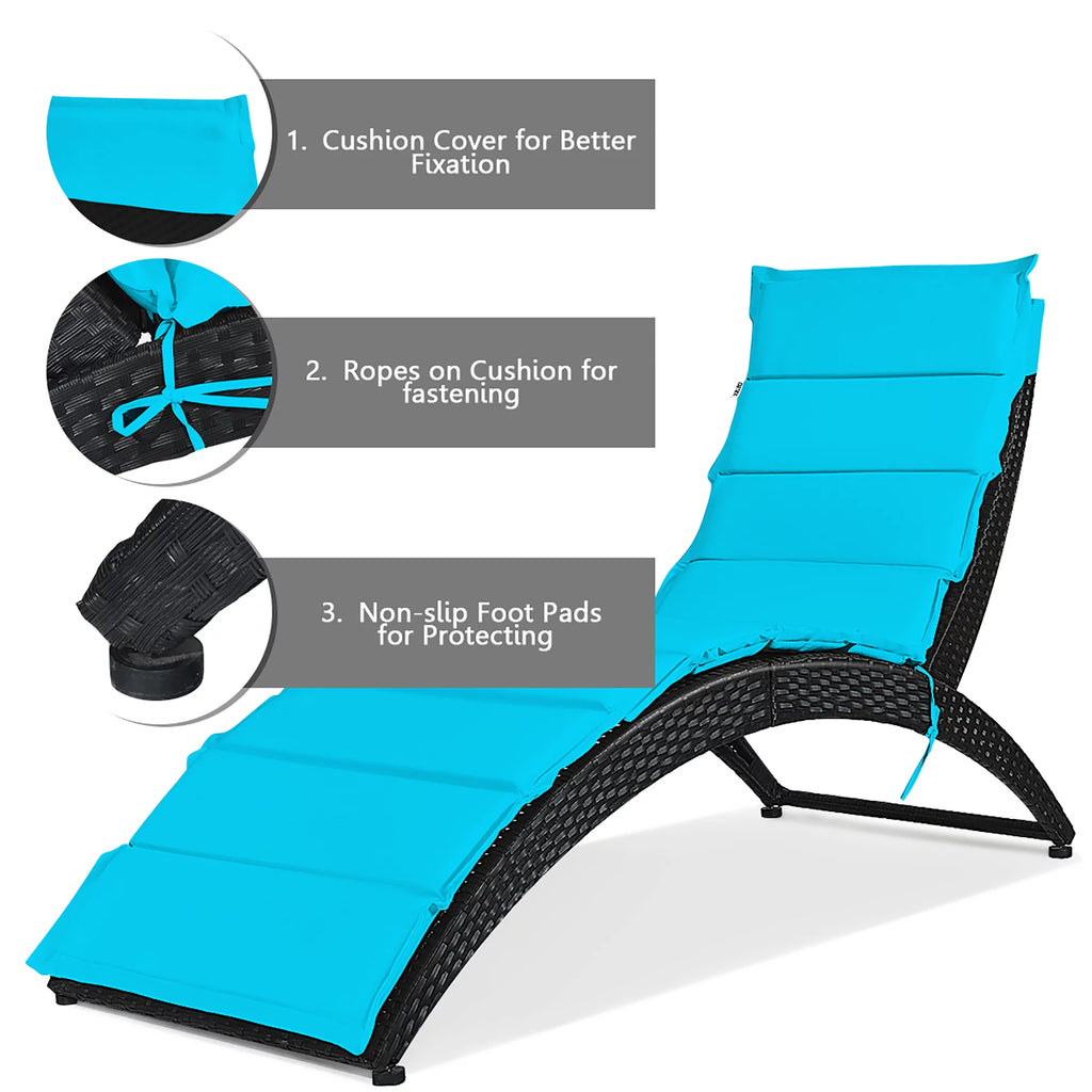 Folding Patio Rattan Lounge Chair Chaise Cushioned Red G358