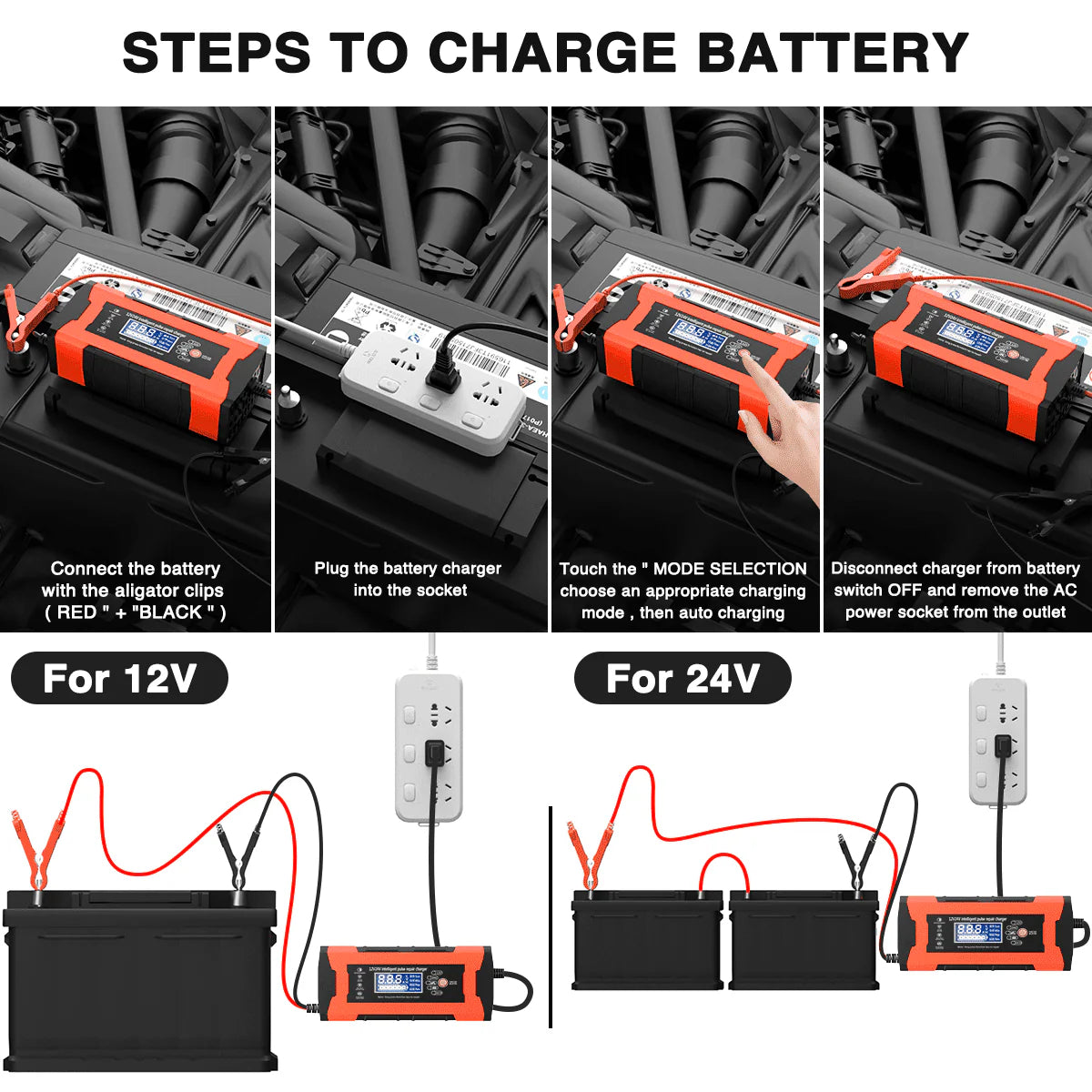 10-Amp 12V 24V Automatic Smart Battery Charger N351841