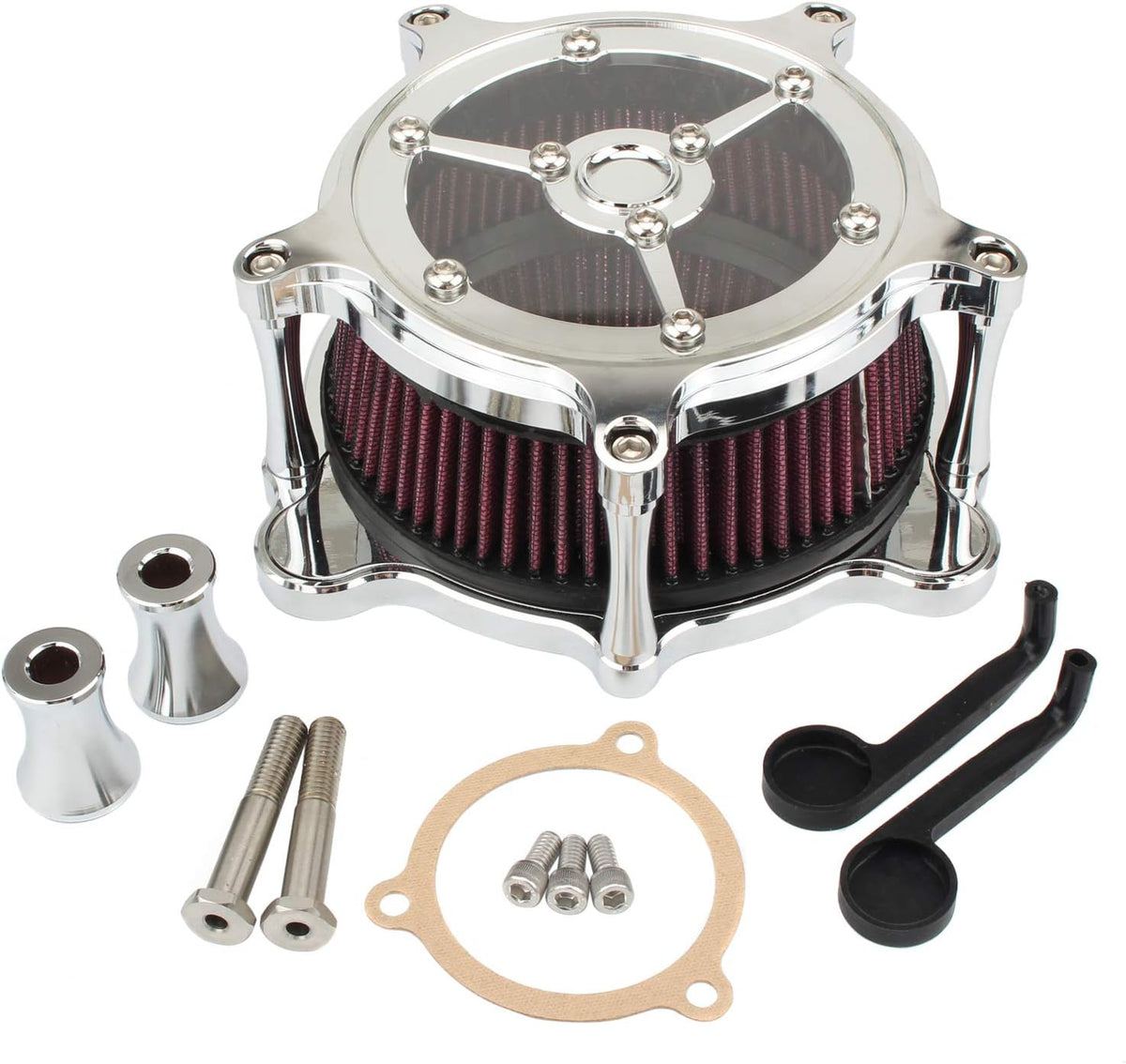Motorcycle Air Cleaner Intake Filter System Kit Chrome L4706
