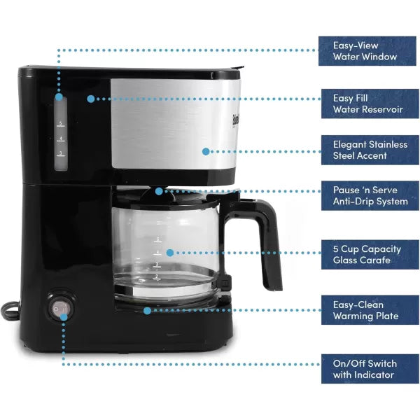 5-Cup Drip Coffee Maker with Reusable Filter K317