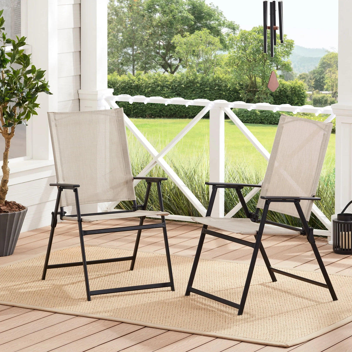 Steel and Sling Folding Outdoor Patio Armchair Set of 2, Teal N7713