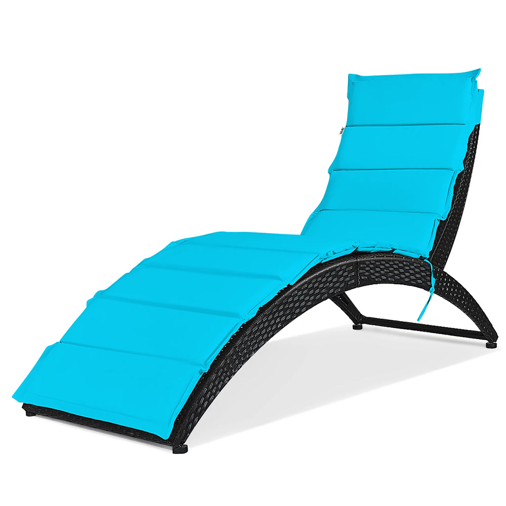 Folding Patio Rattan Lounge Chair Chaise Cushioned Red G358