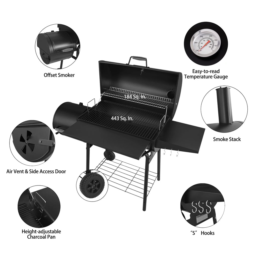 Charcoal Grill with Offset Smoker and Cover J43459
