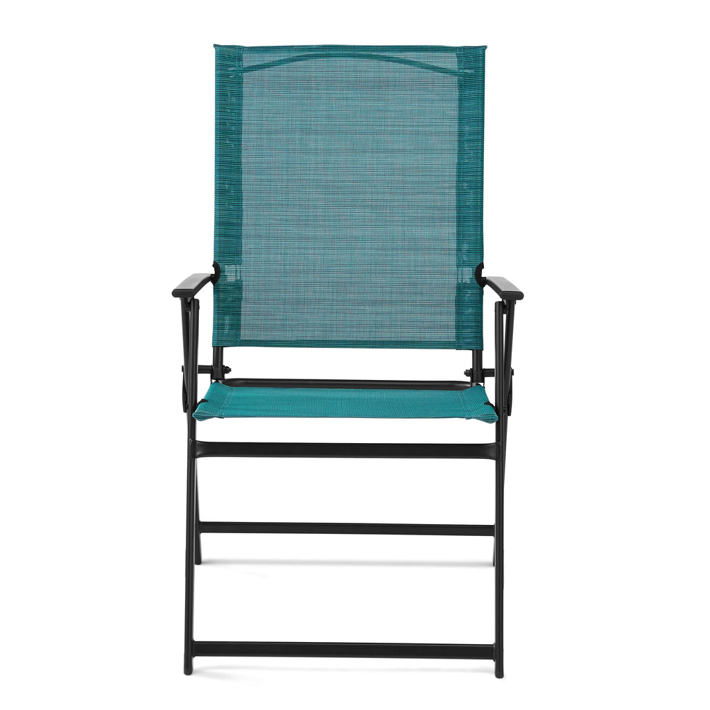 Steel and Sling Folding Outdoor Patio Armchair Set of 2, Teal N7713