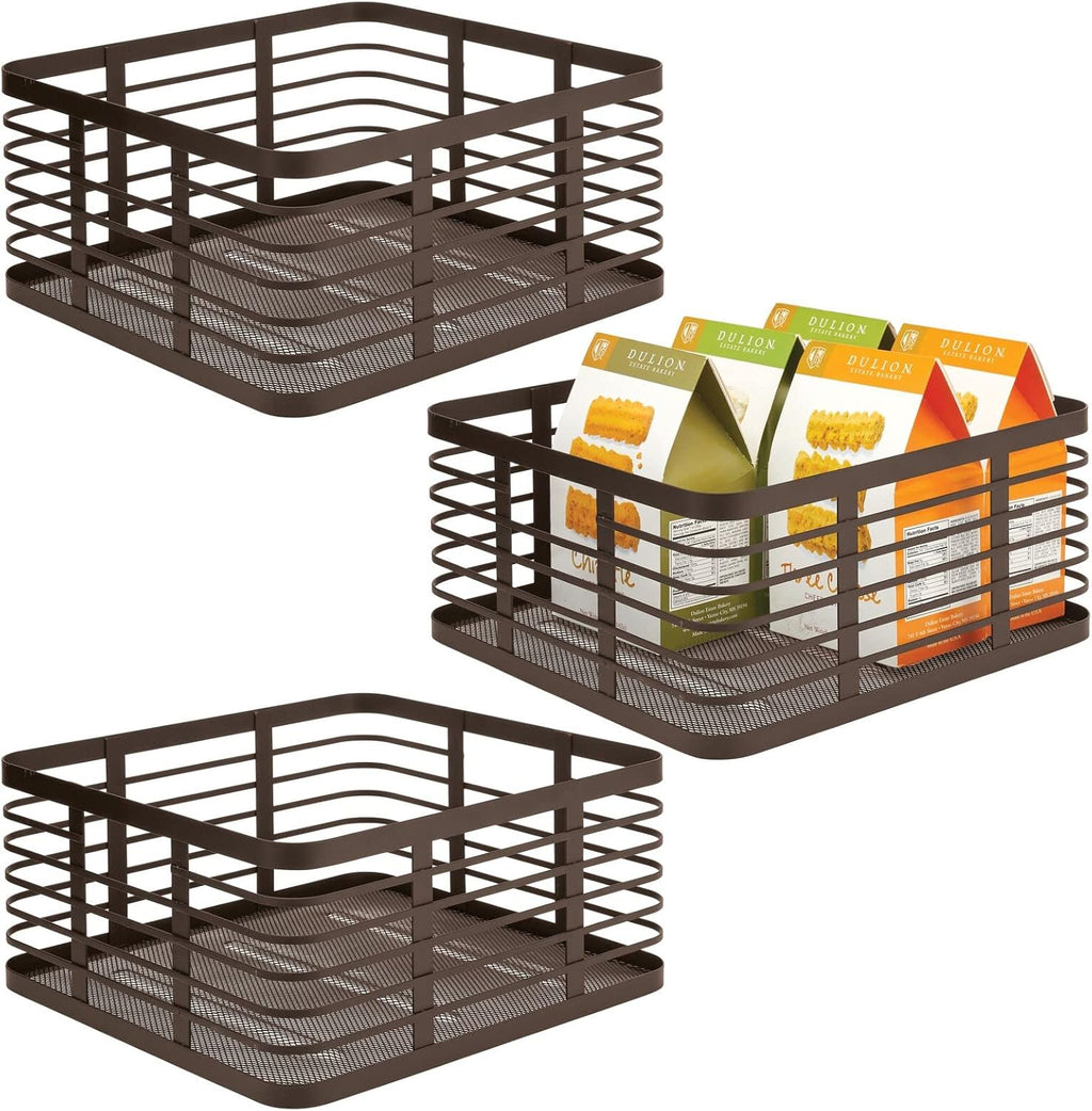Metal Wire Food Organizer Storage Bin Basket, 3 Pack - White U8525