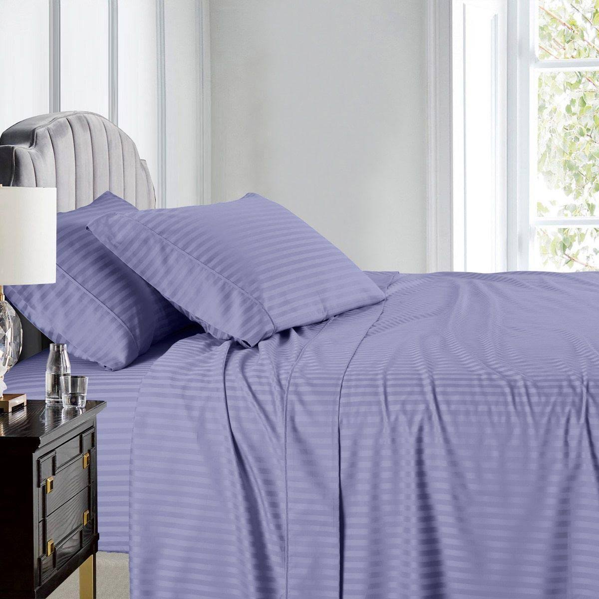 600 Thread Count Damask Stripe California King Bed Sheets T434