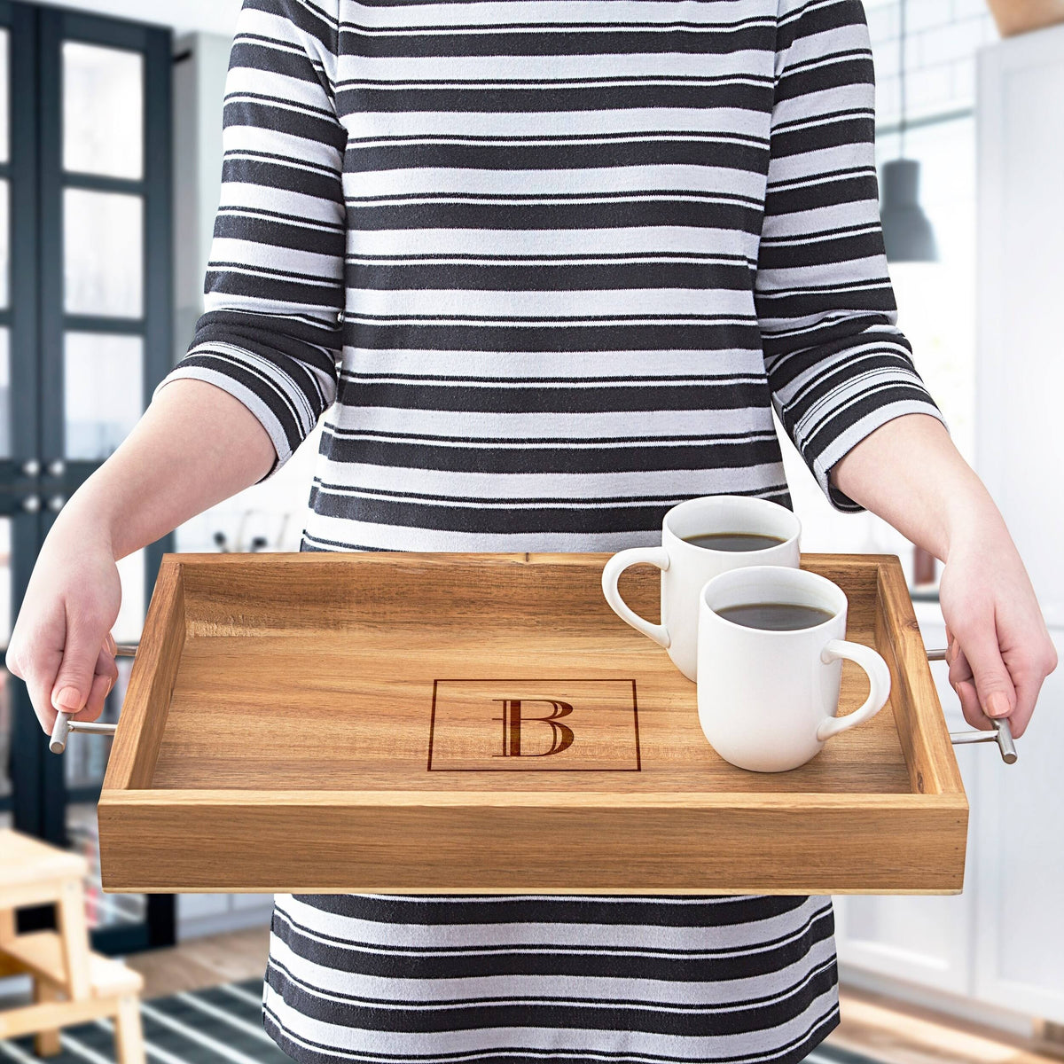 Acacia Tray with Metal Handles P25527