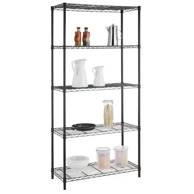 5-Tier Steel Wire Shelving Unit in Black T207