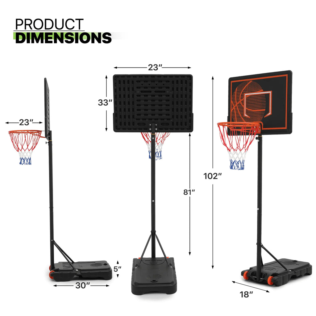 Portable Basketball Hoop 5-7ft Adjustable with Wheels & Base W7419