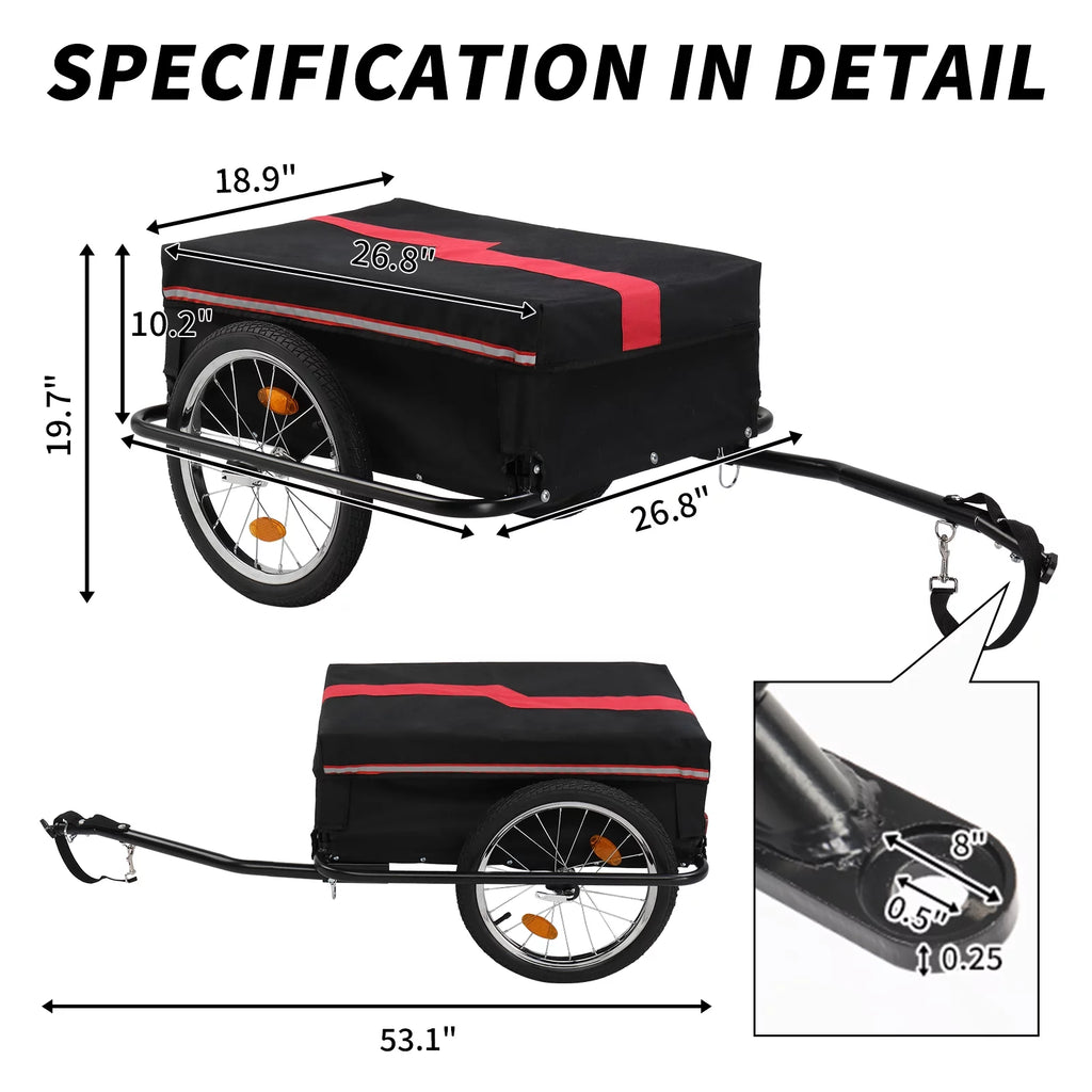 Bike Cargo Trailer with Removable Cover, 16 Wheels, Red Y51591