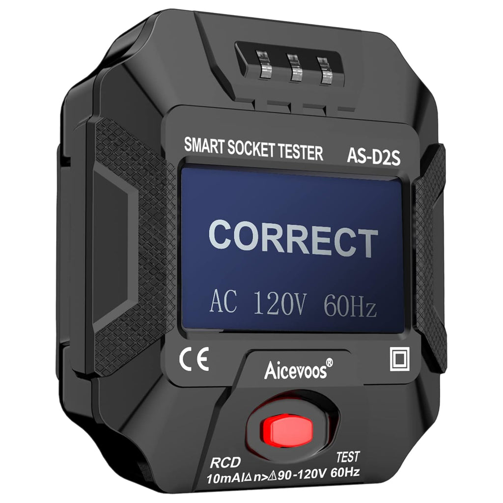 LCD Display Receptacle Tester for 3-Wire 120V Electrical Outlets E824761