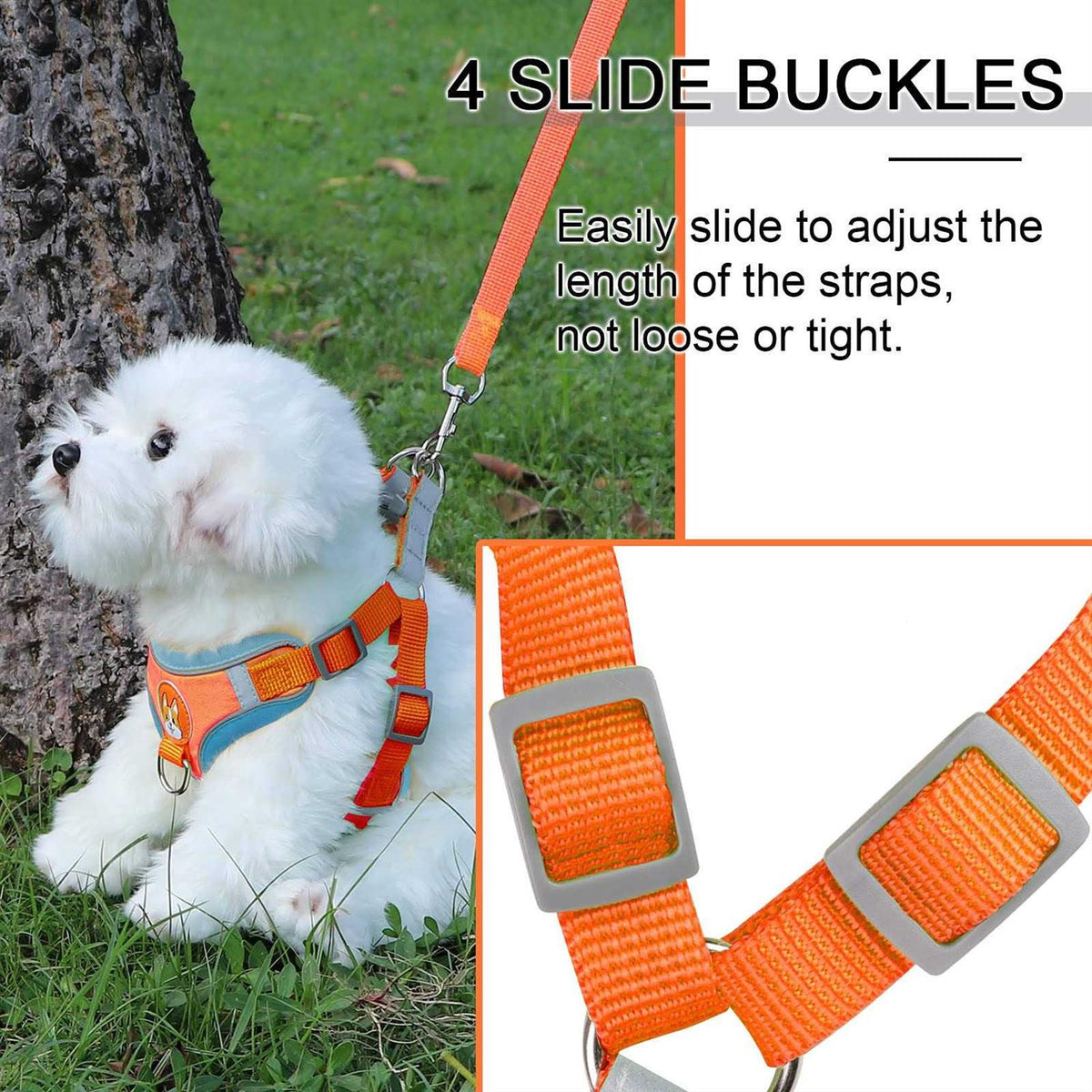 Adjustable Padded Reflective Dog Harness with 2 Leash Clips G516