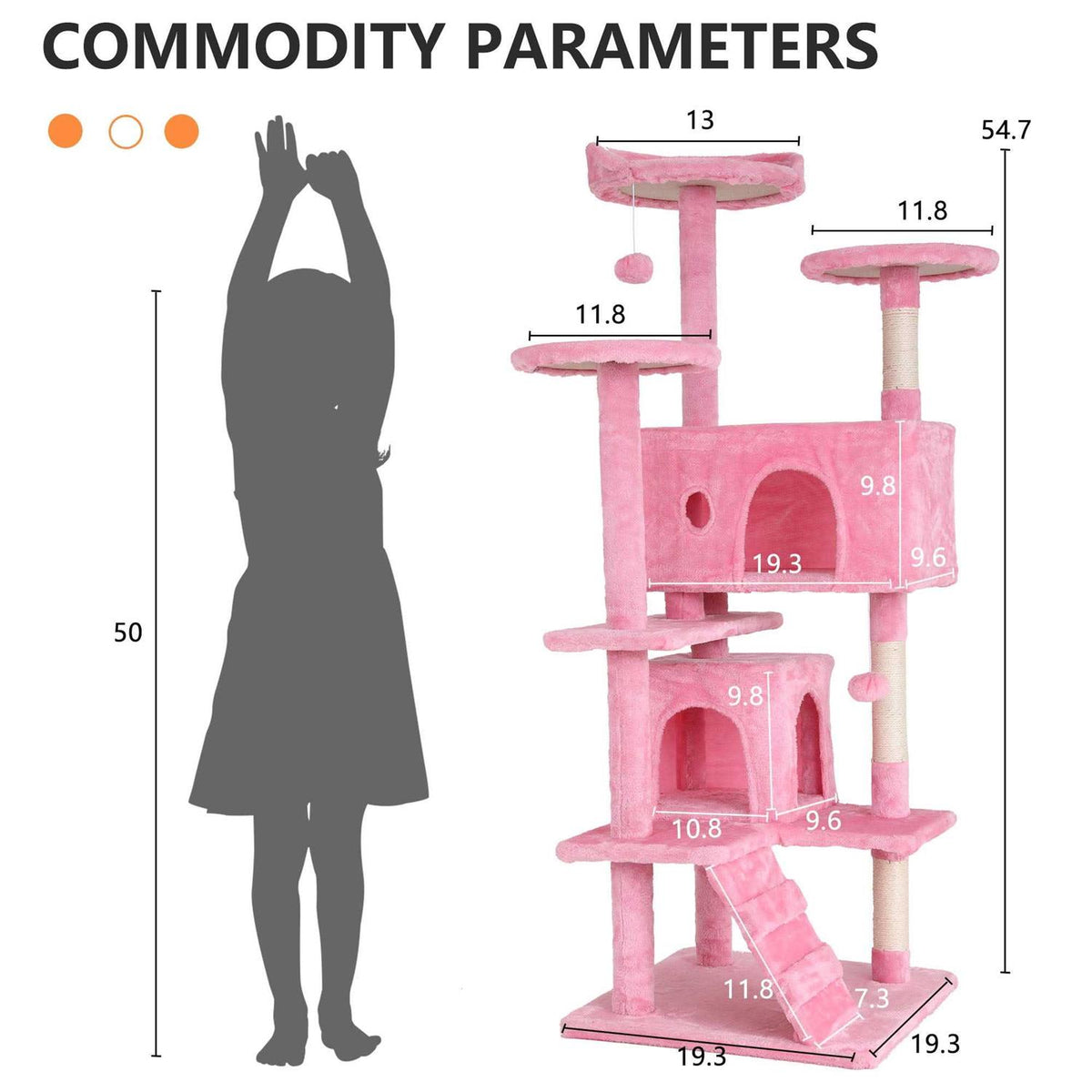54-in Double Condo Cat Tree Tower Playhouse with Scratching Post & Perch N24282
