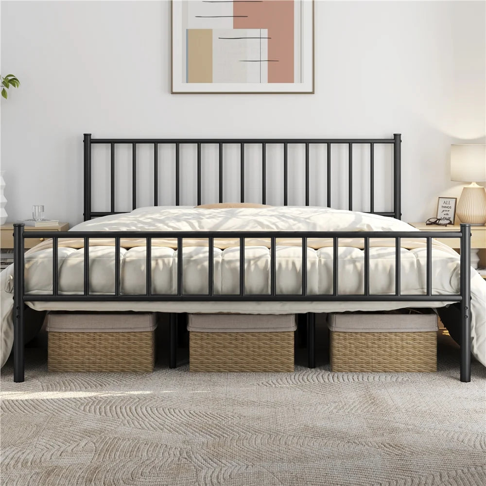 Black Metal Platform Bed with Spindle Headboard and Footboard Y1109