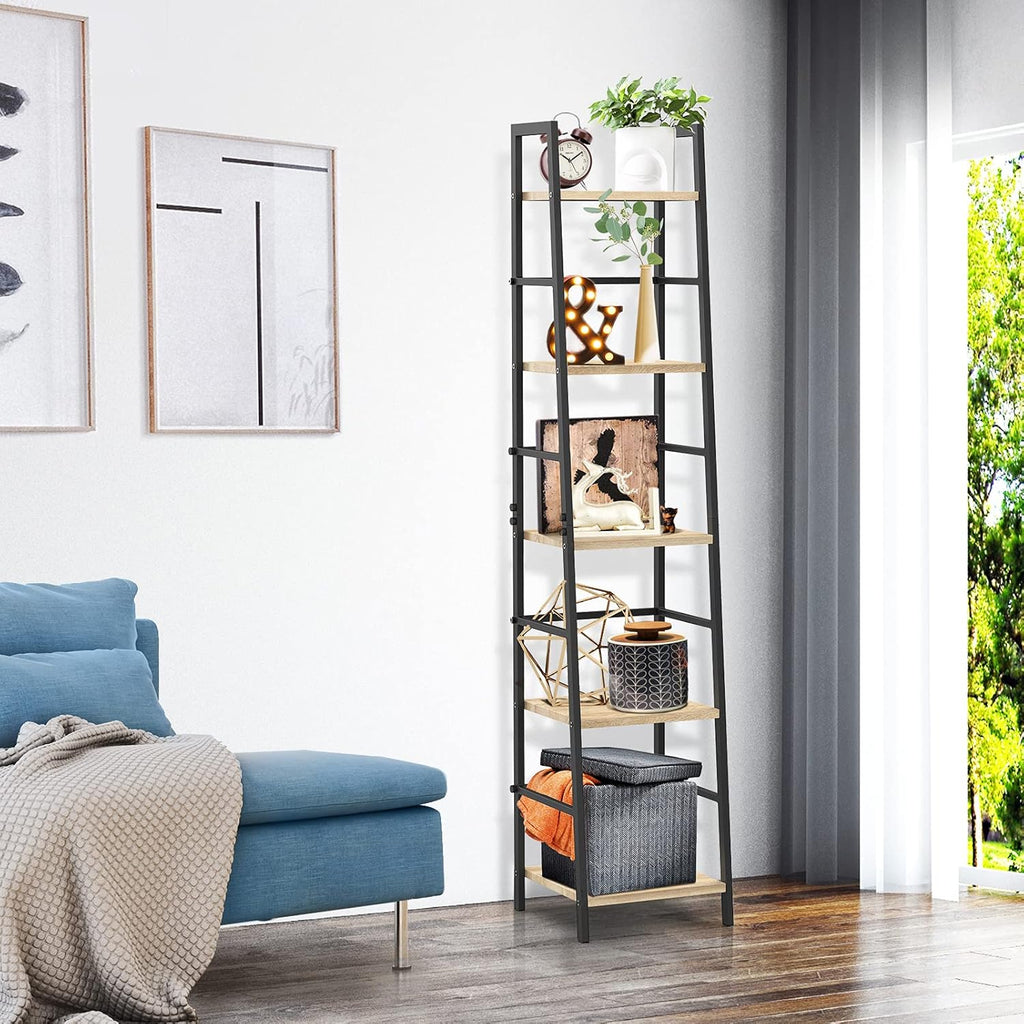 5-Tier Wood and Metal Ladder Shelf Bookcase D6050