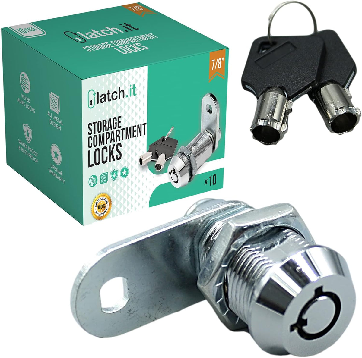 7/8” 5-Pack Metal Cam Locks with 10 Keys B13508