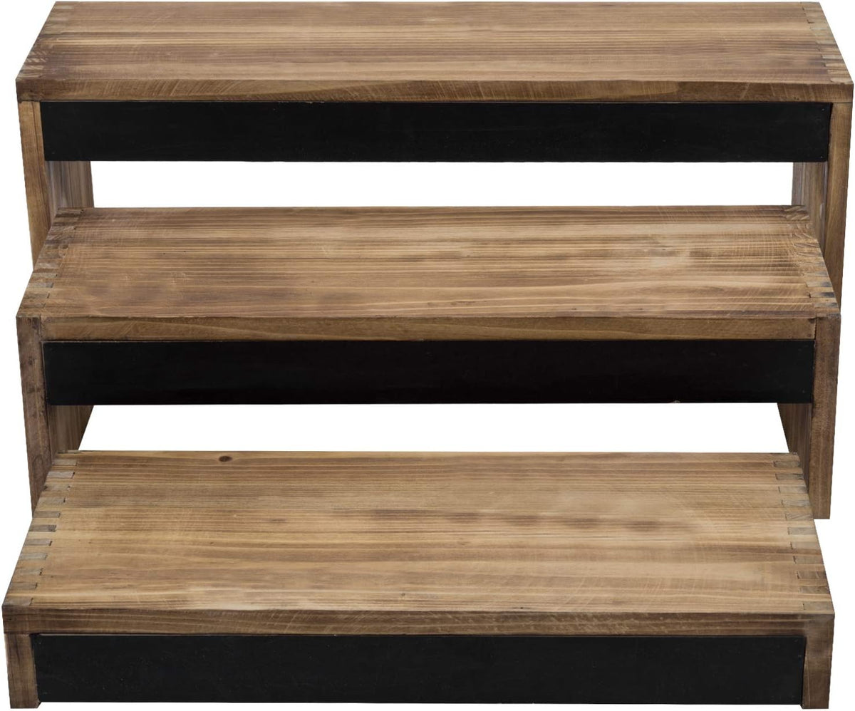 3-Tier Burnt Dark Brown Wood Cake Display Stands with Chalkboard Panels X989839