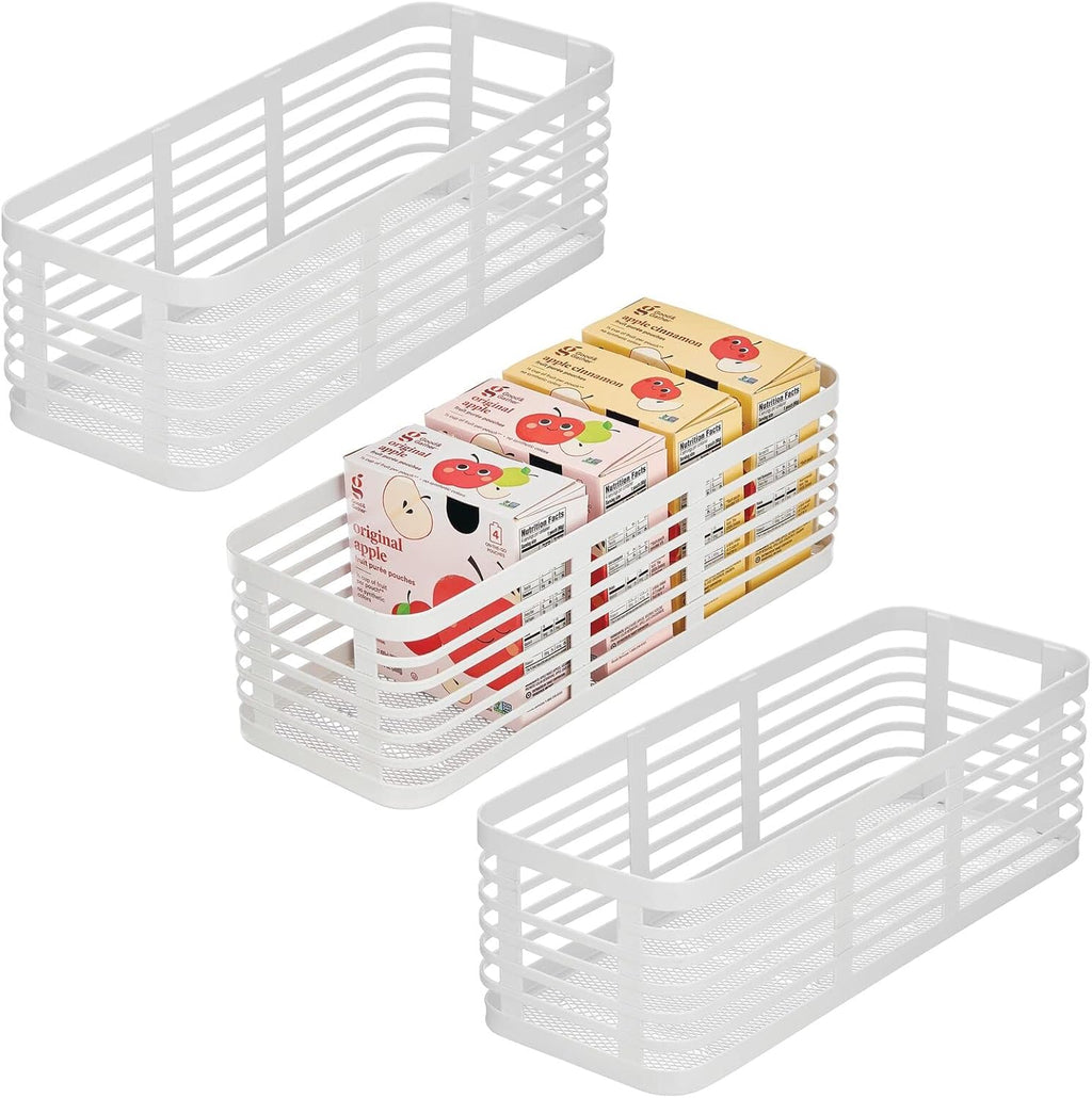 Metal Wire Food Organizer Storage Bin Basket, 3 Pack - White U8525