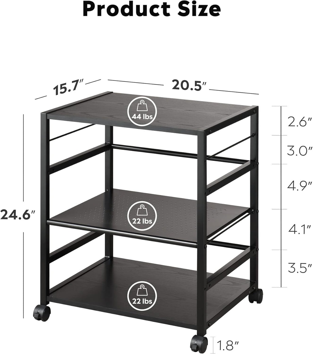 Black 3-Shelf Printer Stand with Adjustable Shelves N675121