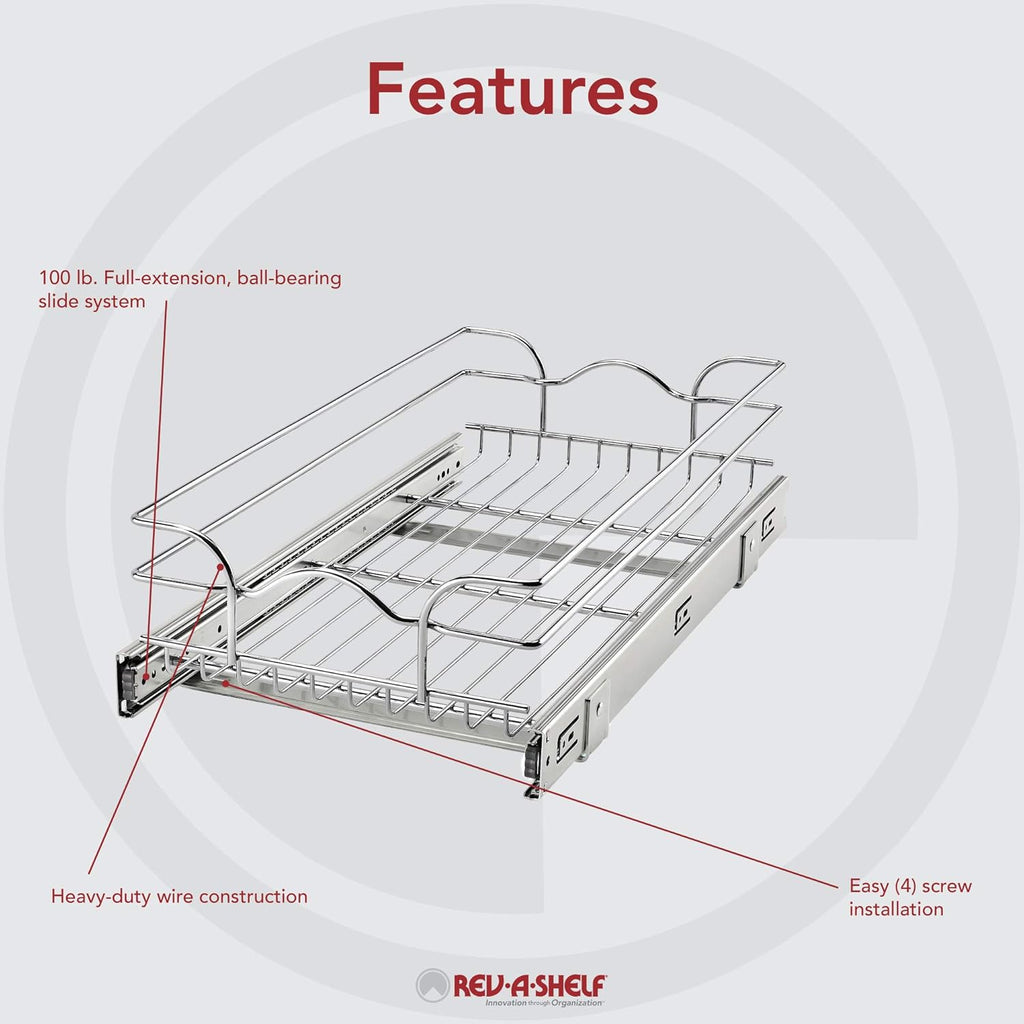 12 Inch x 22 Inch Single Wire Basket Pull Out Shelf Organizer I686