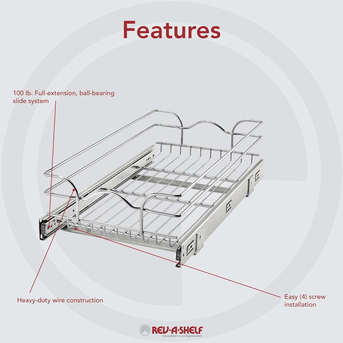 12 Inch x 22 Inch Single Wire Basket Pull Out Shelf Organizer I686