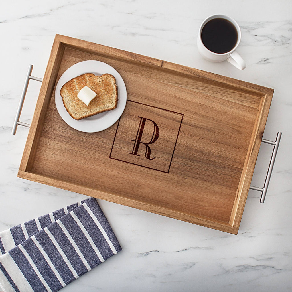 Acacia Tray with Metal Handles P25527