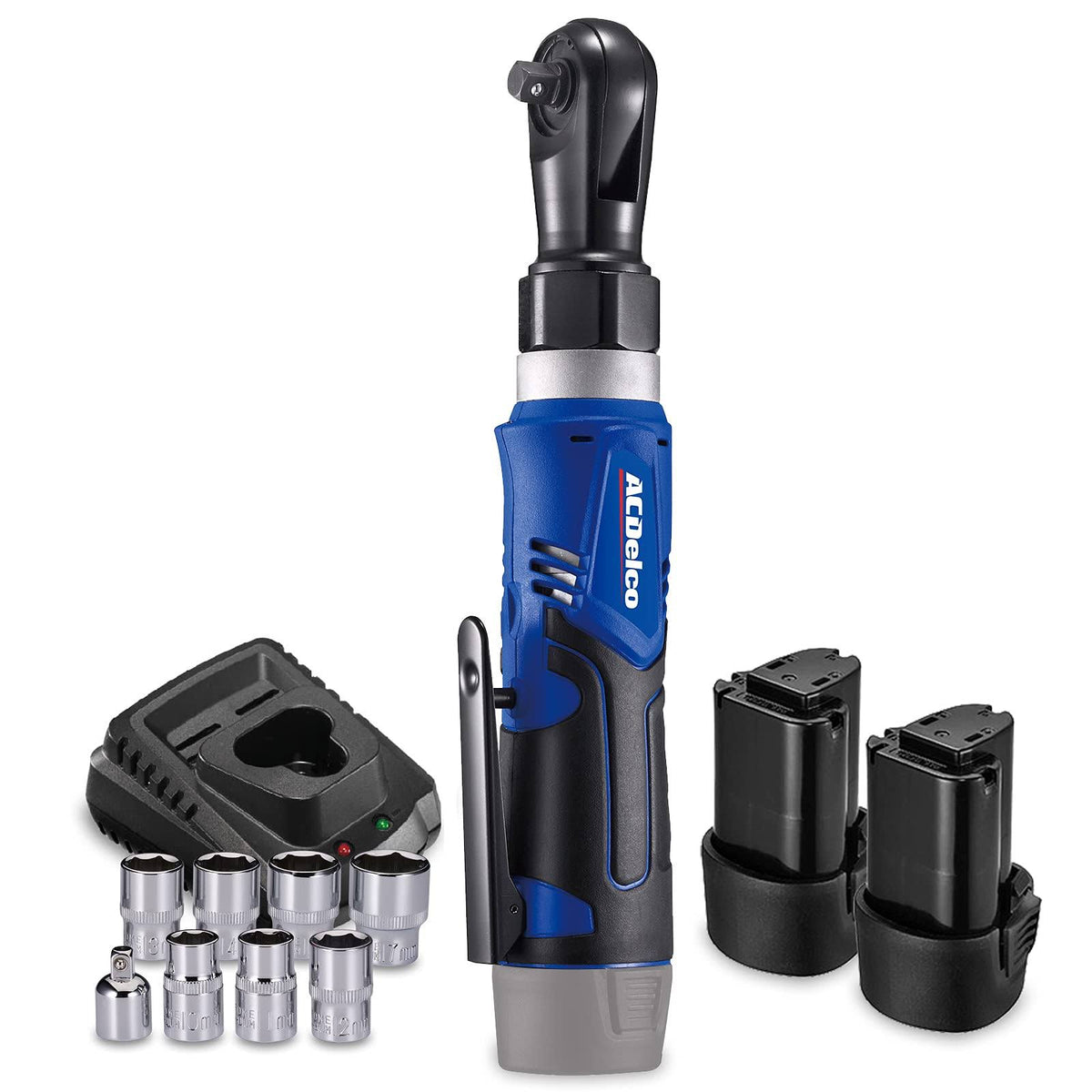 12V Li-Ion Cordless 3/8 inch Ratchet Wrench Tool Kit with 2 Batteries and Sockets E760182