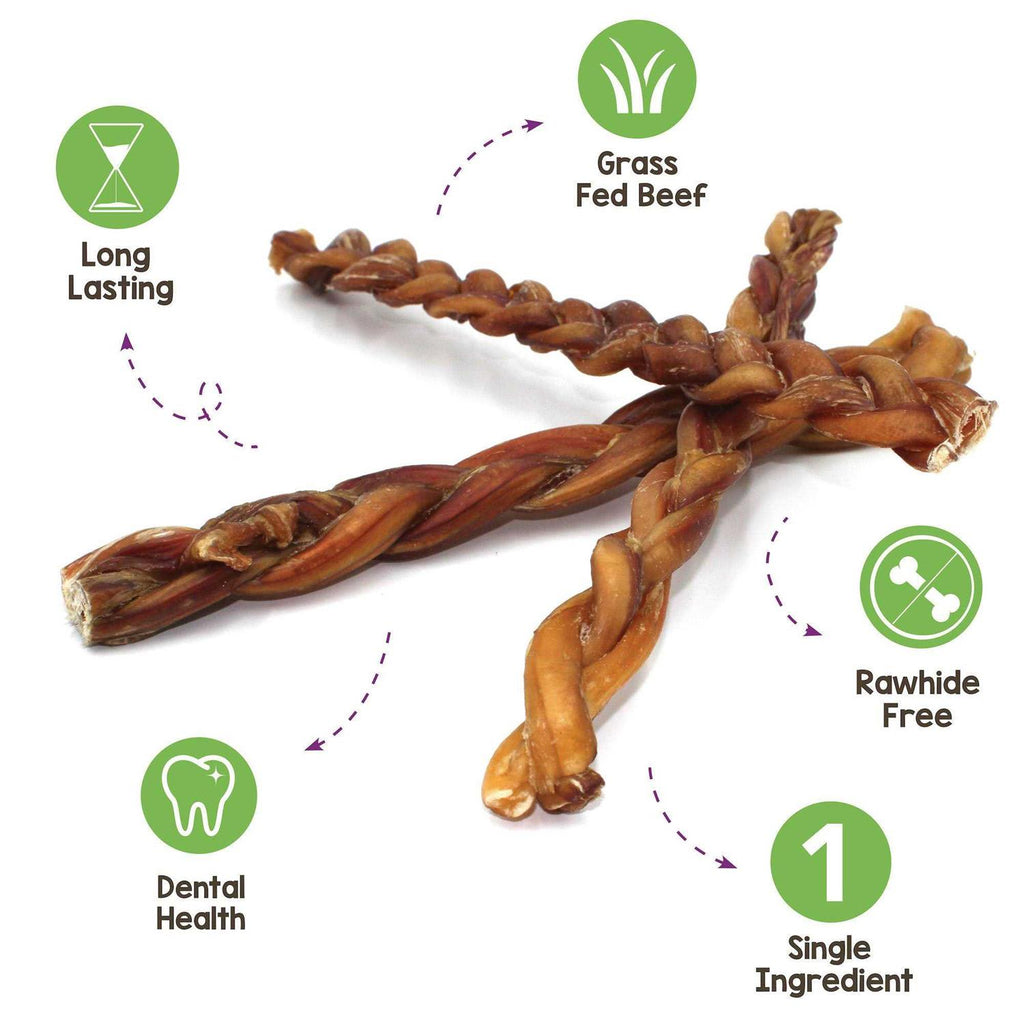 Braided Bully Sticks for Dogs Natural Beef Bones O973596