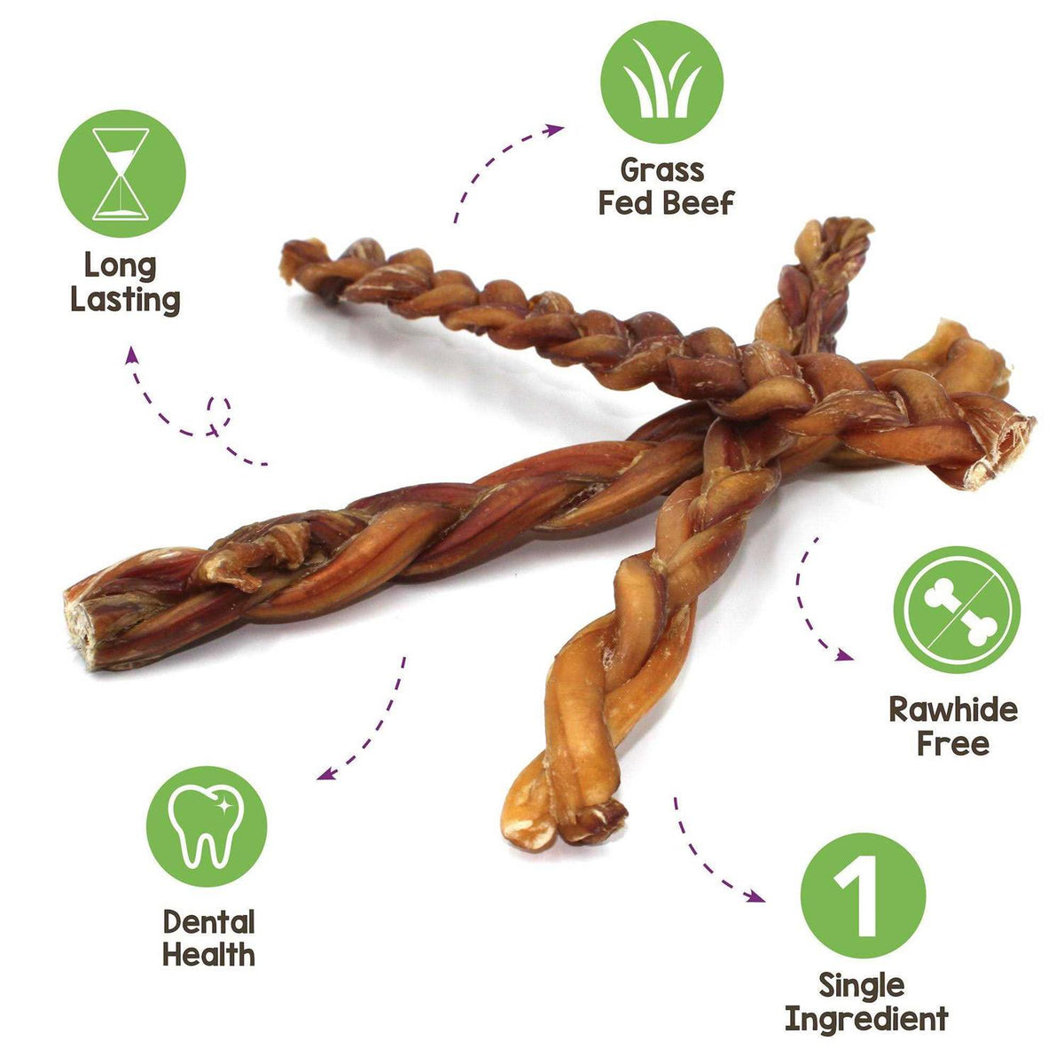 Braided Bully Sticks for Dogs Natural Beef Bones O973596