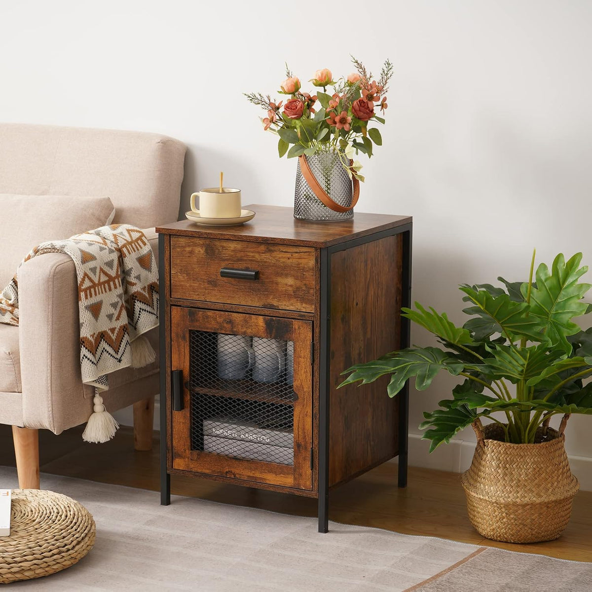 End Table with Drawer and Mesh Door F7975