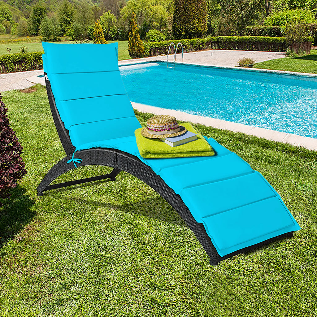 Folding Patio Rattan Lounge Chair Chaise Cushioned Red G358