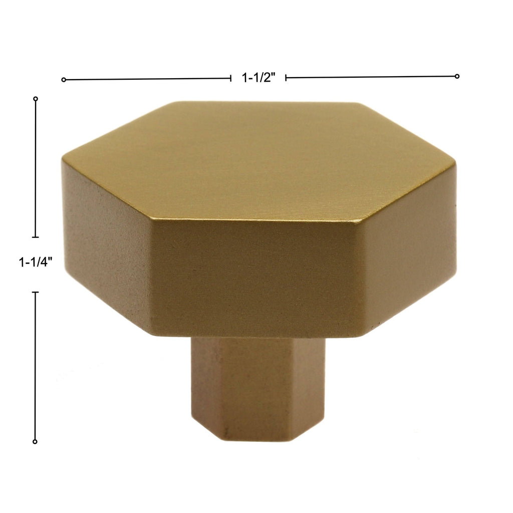 1-1/2 inch Solid Hexagon Cabinet Knob Satin Gold X59755
