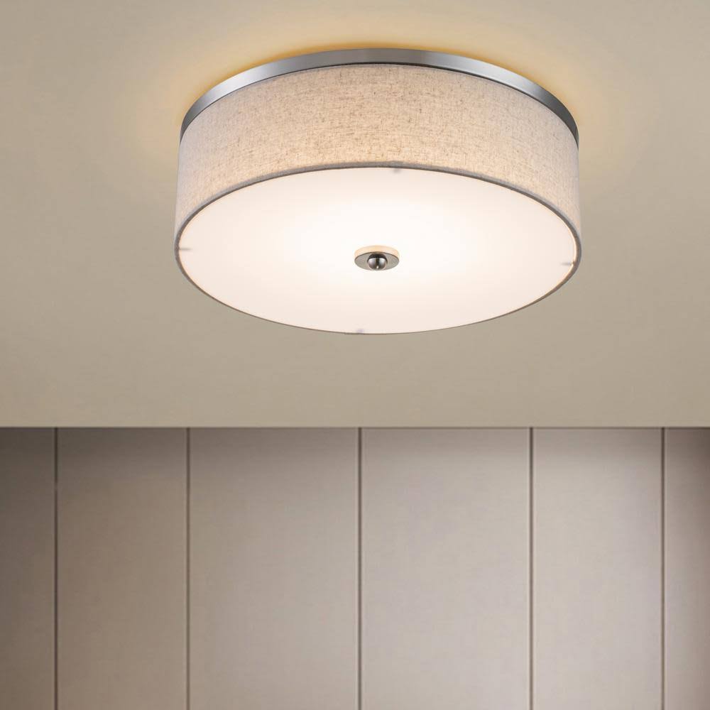 15 in. Brushed Nickel Dimmable LED Flush Mount Ceiling Light with Fabric Shade P583