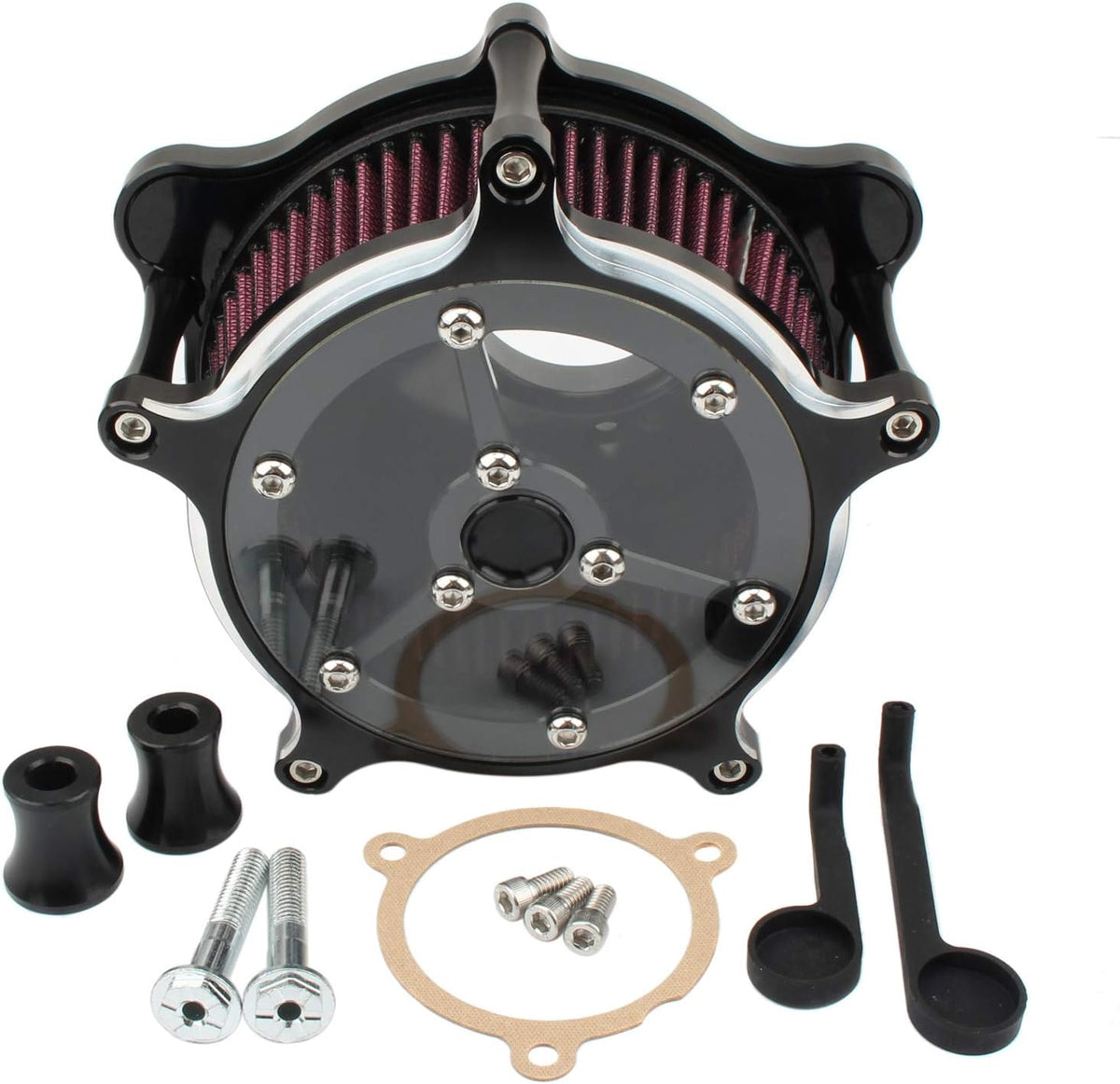 Motorcycle Air Cleaner Intake Filter System Kit Chrome L4706