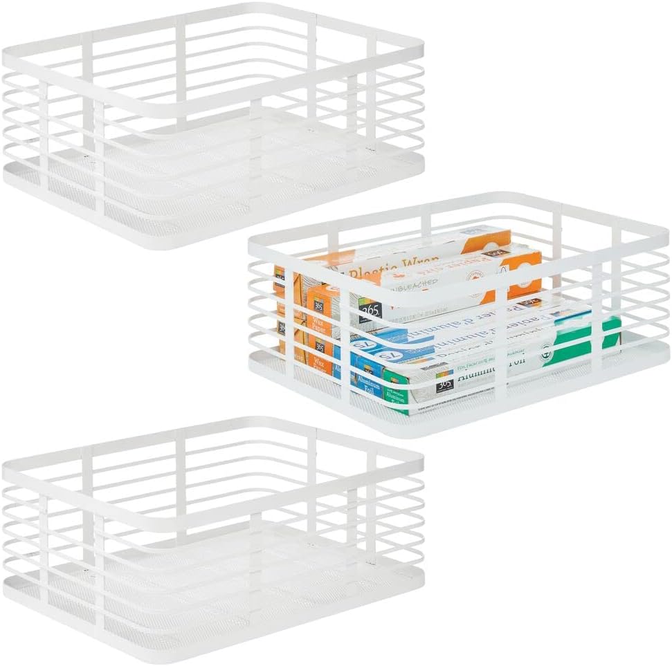 Metal Wire Food Organizer Storage Bin Basket, 3 Pack - White U8525