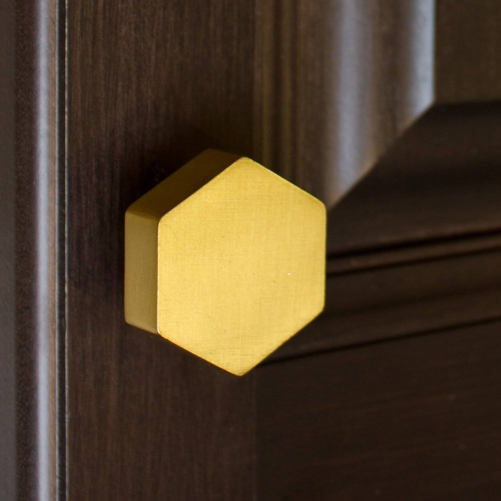 1-1/2 inch Solid Hexagon Cabinet Knob Satin Gold X59755