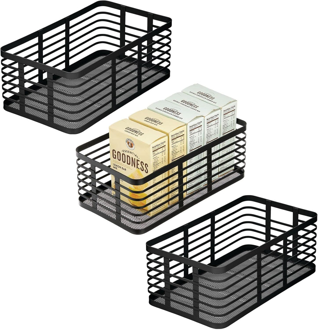 Metal Wire Food Organizer Storage Bin Basket, 3 Pack - White U8525