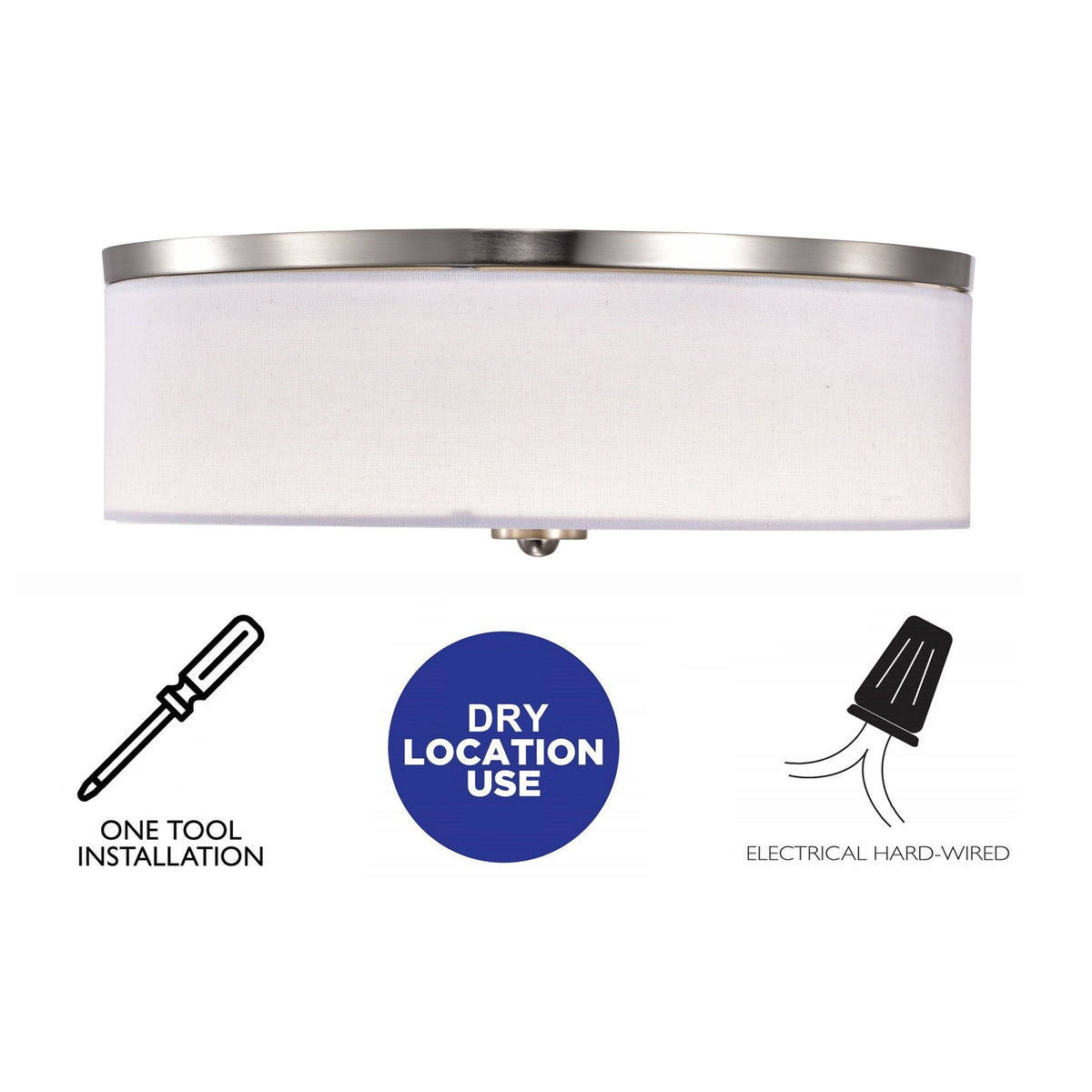 15 in. Brushed Nickel Dimmable LED Flush Mount Ceiling Light with Fabric Shade P583
