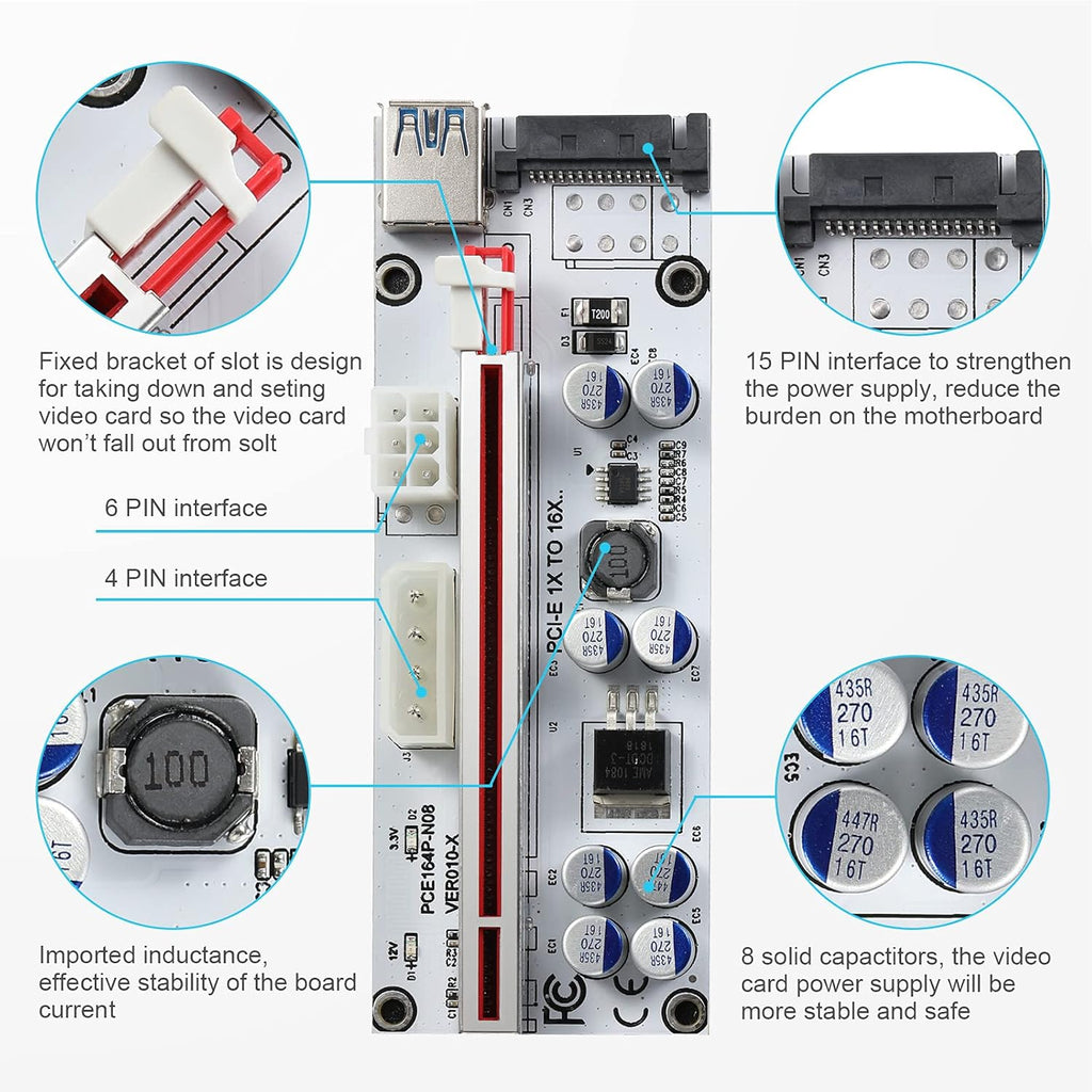 PCI-E 1X to 16X Riser Card with 24in USB 3.0 Extension Cable O87883