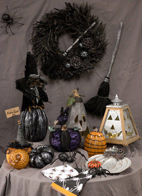 Tall Orange & Black Striped Glass Pumpkin D698